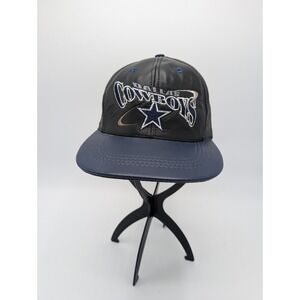 Vintage Dallas Cowboys Hat Cap Leather Black Navy Snapback Football NFL